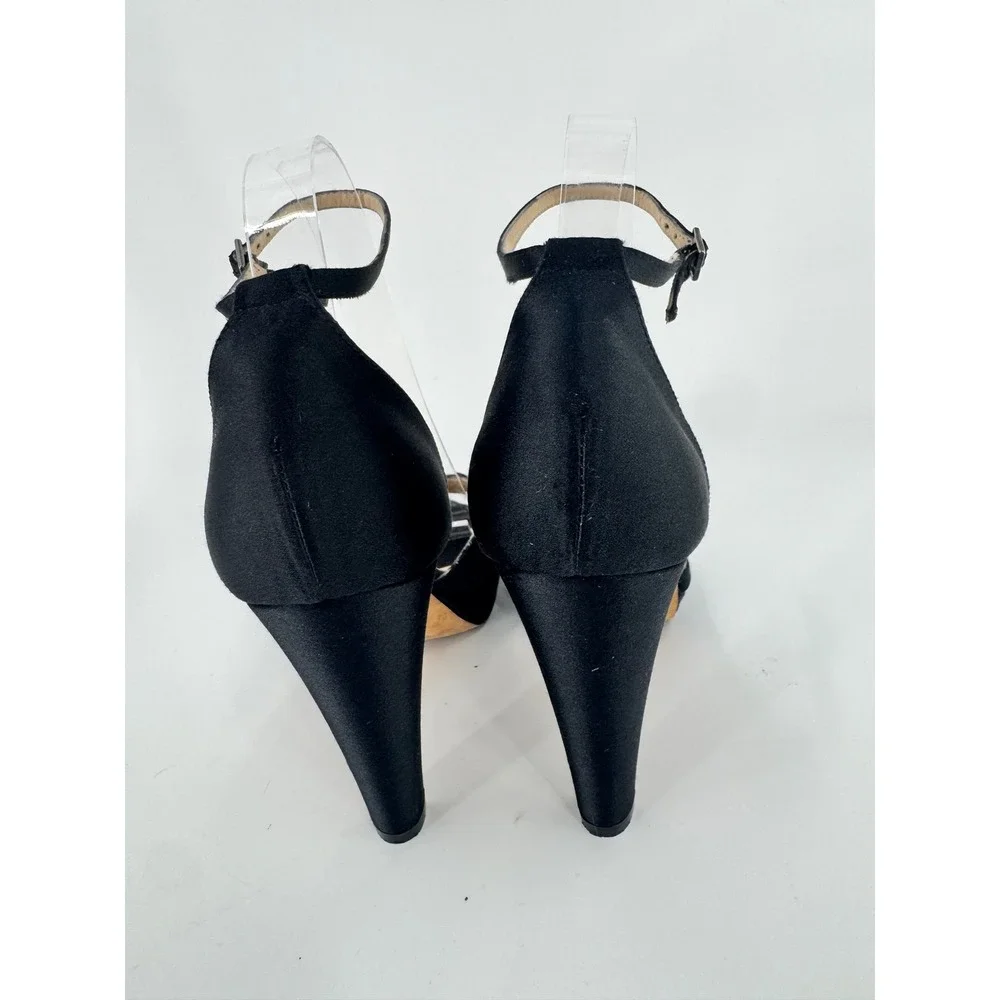 Kate Spade Platform Heels Women 9 Black Satin Peep Toe Ankle Strap Made In Italy